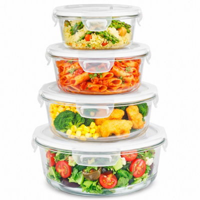 Innoteck Essentials Round Glass Food Storage Container Set Of 4 With Snap Lock Lids