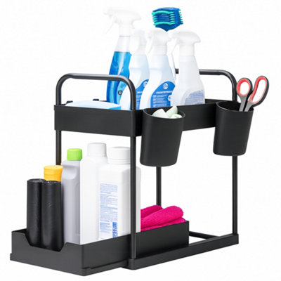 Innoteck Essentials 2-Tier Under Sink Organiser With 4 Hooks And 2 CupsBlack from B&Q