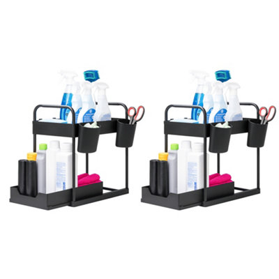 Innoteck Essentials 2-Tier Under Sink Organiser With 4 Hooks And 2 CupsBlack (Pack Of 2) from B&Q