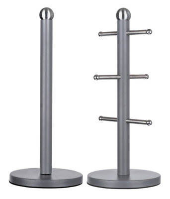Innoteck Essentials Kitchen Paper Roll Holder And Mug Tree SetGrey from B&Q
