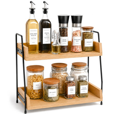 Innoteck 2 Tier Countertop Organiser Wooden Spice Rack Oak