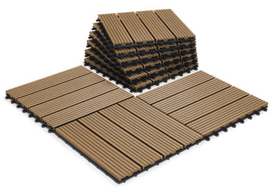 Click-Deck Teak Classic Composite Decking Tiles 30X30Cm Interlocking Outdoor Deck TilesPatioBalconyConcrete18X Tiles from B&Q