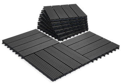 Click-Deck Ebony Classic Composite Decking Tiles 30X30Cm Interlocking Outdoor Deck TilesPatioBalconyConcrete18X Tiles from B&Q