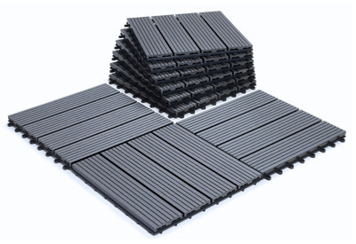 Click-Deck Grey Composite Decking Tiles 30X30Cm Interlocking Outdoor Deck TilesPatioBalconyRoof TerraceHot Tub6X Tiles from B&Q
