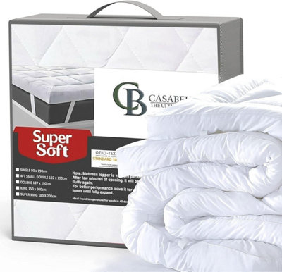 Casabella Double Mattress Topper 4 Inch (10 Cm) Thick Soft Box Stitched With Elasticized Corner Strap 137X190+10Cm from B&Q