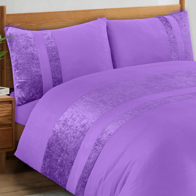 Casabella Purple Luxury Crushed Velvet Panel Band Duvet Cover Sets With Pillow Case King Duvet Cover Bedding Set 137Cm