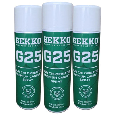 Underfoot Gekko Carpet Spray Adhesive 3X500ml Non-Chlorinated, Low Odour, Fast Drying Clear Adhesive For Carpets Extra Large