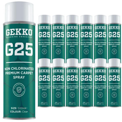 Underfoot Gekko Carpet Spray Adhesive 12X500ml Non-Chlorinated, Low Odour, Fast Drying Clear Adhesive For Carpets Heavy Duty Spray Glue Extra Large