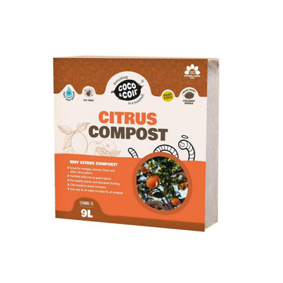 Coco & Coir Citrus Compost Brick Compact Potting Mix Makes 9L Peat Free Soil from B&Q