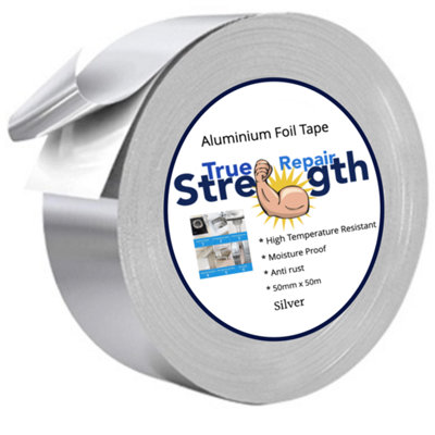 B&Q -  True Strength Aluminium Foil Insulating Tape Silver Self Adhesive Waterproof 50mm X 50M X2 Rolls