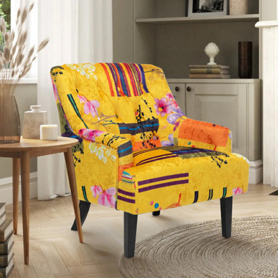 Fabric Gold Patchwork Lydia Accent Chair from B&Q