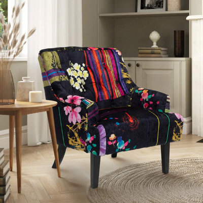 Fabric Black Patchwork Lydia Accent Chair from B&Q