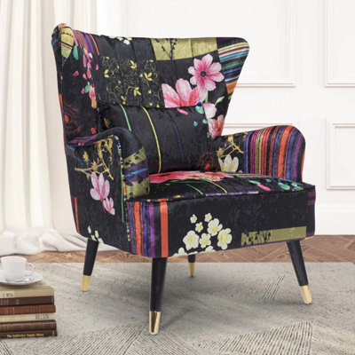 Fabric Black Patchwork Accent Wingback Chair from B&Q