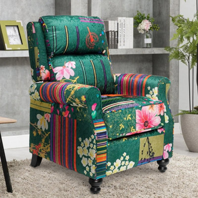 Manual Recliner Chair In Fabric Green Patchwork from B&Q