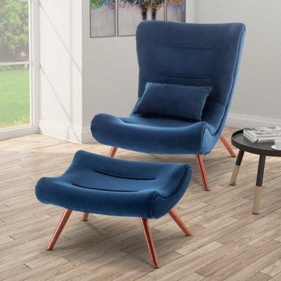 Velvet Blue Katia Accent Chair With Footstool from B&Q