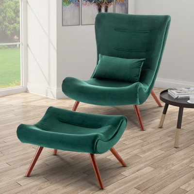 Velvet Emerald Green Katia Accent Chair With Footstool from B&Q