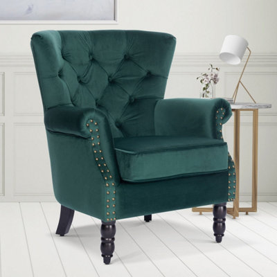 Velvet Emerald Green Liana Accent Wingback Chair from B&Q