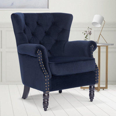 Velvet Navy Blue Accent Wingback Chair from B&Q