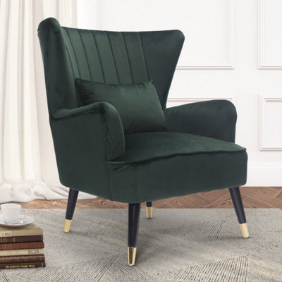 Velvet Bottle Green Accent Wingback Chair from B&Q