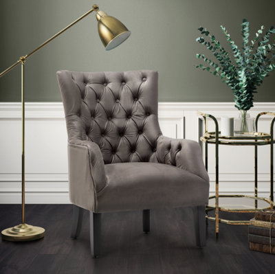Velvet Light Grey Gabriella Accent Chair from B&Q