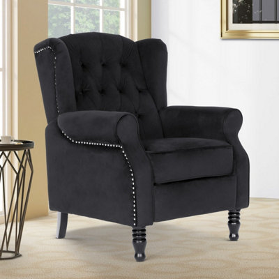 Velvet Black Manual Recliner Wingback Chair from B&Q