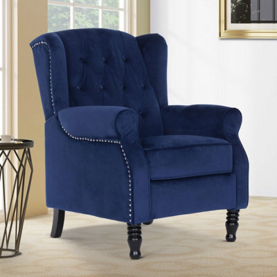Velvet Blue Manual Recliner Wingback Chair from B&Q