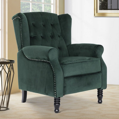 Velvet Bottle Green Manual Recliner Wingback Chair from B&Q