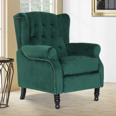 Velvet Emerald Green Manual Recliner Wingback Chair from B&Q