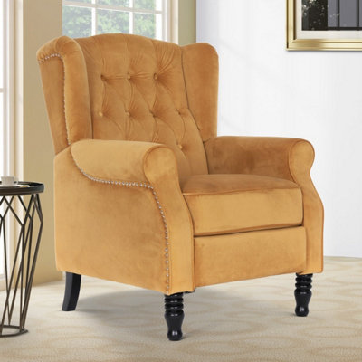 Velvet Gold Manual Recliner Wingback Chair from B&Q