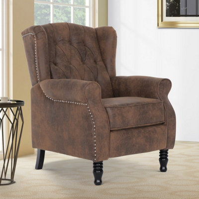 Faux Leather Suede Brown Marianna Manual Recliner Wingback Chair from B&Q