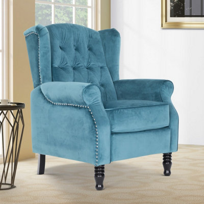 Velvet Teal Marianna Manual Recliner Wingback Chair from B&Q
