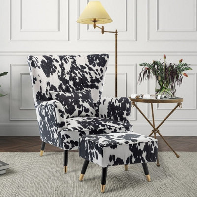 Cow Print Fabric Accent Chair With Footstool from B&Q