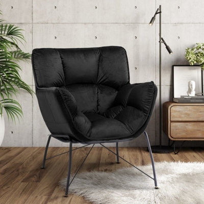  - Black Accent Chair In Velvet Fabric