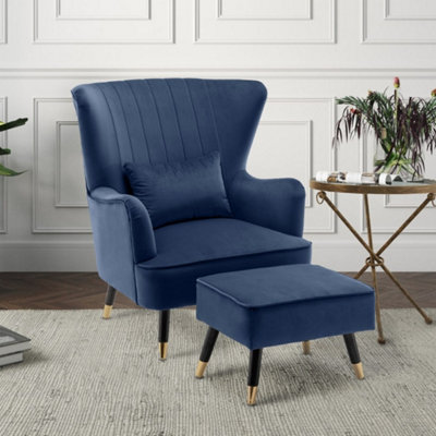 Velvet Blue Accent Wingback Chair With Footstool from B&Q