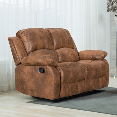Faux Leather Suede Brown 2 Seater Manual Recliner Sofa Valencia from B&Q