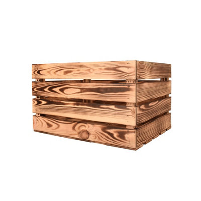 B&Q -  Flamed Wooden Storage Crate (H) 30Cm (W) 40Cm (L) 50Cm
