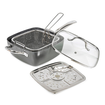 Homiu Multipurpose 4 Pc Aluminium Frying Pan Set With Steamer & Fryer All Hob CompatibleNon-Stick CoatingOven Safe from B&Q