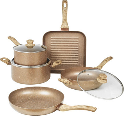 Homiu 8 Piece Stone Cookware Set With Tempered Glass LidsNon-Stick Frying PanSaucepanCasserole DishKitchen Cookware Sets from B&Q