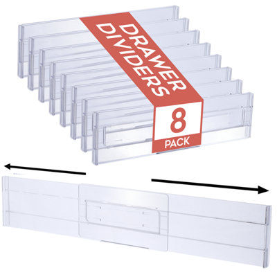 Homiu Set Of Adjustable Plastic Drawer Dividers - Expandable Jewellery Desk Cutlery Makeup Drawer Divider Size 8