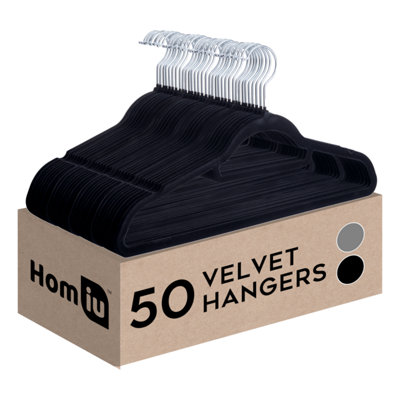 Homiu 50 Black Velvet Suit HangersNon-Slip Clothes Hangers With Tie Bar &  HookFor CoatClothesTrouserDress from B&Q