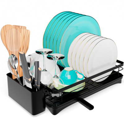 Homiu Black Dish Drainer RackDish Drying Rack With Cutlery Holder & Swivel Drainage Spout from B&Q