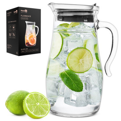 Homiu 1.8L Glass Jug With LidBpa Free Glass Carafe With LidWater JugDishwasher Safe Glass Pitcher With Spout from B&Q
