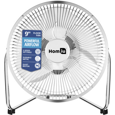 Homiu 9 Inch Floor Fan3 Speed High Velocity Portable Chrome FanCooling Fan For Home & Gym from B&Q