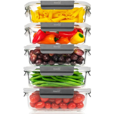 Homiu 5 Pack Glass Meal Prep Containers With Airtight Leak-Proof Lids, 1050Ml Bpa-Free & Oven Safe