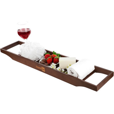 Homiu Bamboo Bath Caddy Tray Bridge Natural Brown Bathtub Tray Rack Tidy Bathroom Shelf Organizer Storage from B&Q