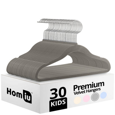 Homiu 30 Velvet Baby Hangers For BabiesInfantToddlers And KidsUnisex For Boys Or Girls (Grey) from B&Q