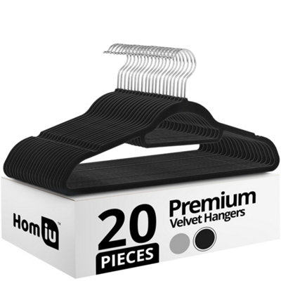 Homiu 20 Pack Premium Black Velvet Suit HangersNon-Slip Clothes Hangers With Tie Bar & HookFor CoatClothesTrouserDress from B&Q