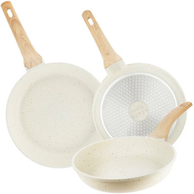 Homiu 3-Piece Non Stick Frying Pan Set White20/24/28CmInductionGasCeramic & Electric Hob CompatibleLightweight from B&Q