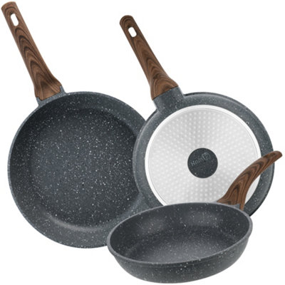 Homiu 3 Piece Non Stick Frying Pan SetDark GreyInduction And Oven Safe20Cm24Cm28Cm from B&Q