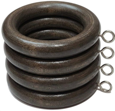 Homeelabador 24 X Premium 45mm Brown Colour Solid Wood Curtain Pole Rings With Eyelets For Curtain Poles from B&Q